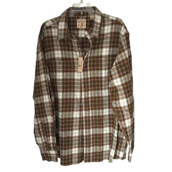 RED HEAD Cream / Brown / Green Ozark Mountain YD Plaid Men's Flannel Size XL - Picture 1 of 5